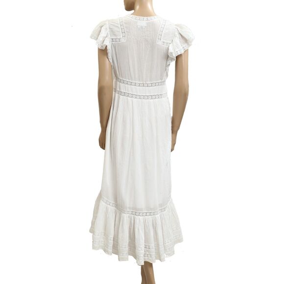 SAYLOR Anthropologie Shira Midi Dress Lace Flutter Sleeves Cotton White M 282099 - Picture 6 of 8